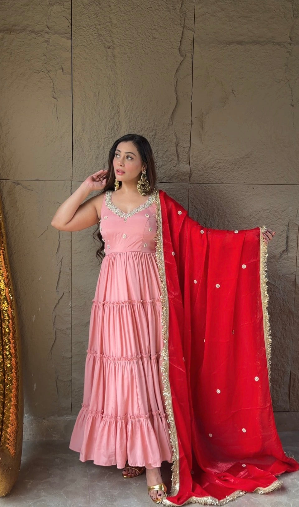Peach Rose Petals Anarkali