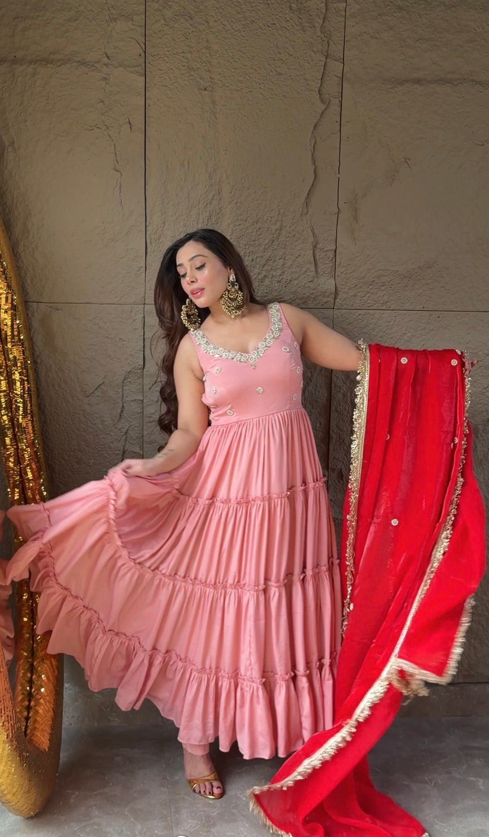 Peach Rose Petals Anarkali