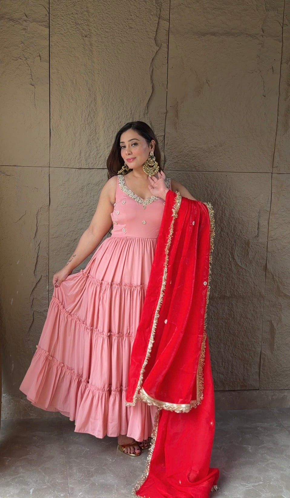 Peach Rose Petals Anarkali