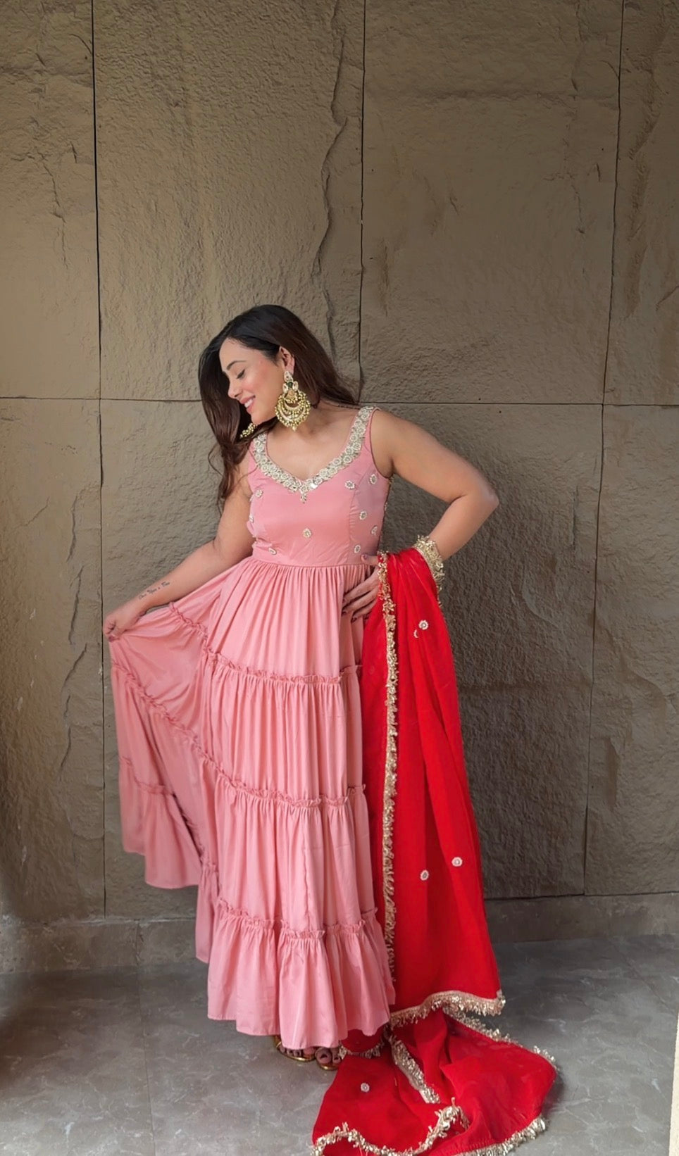 Peach Rose Petals Anarkali