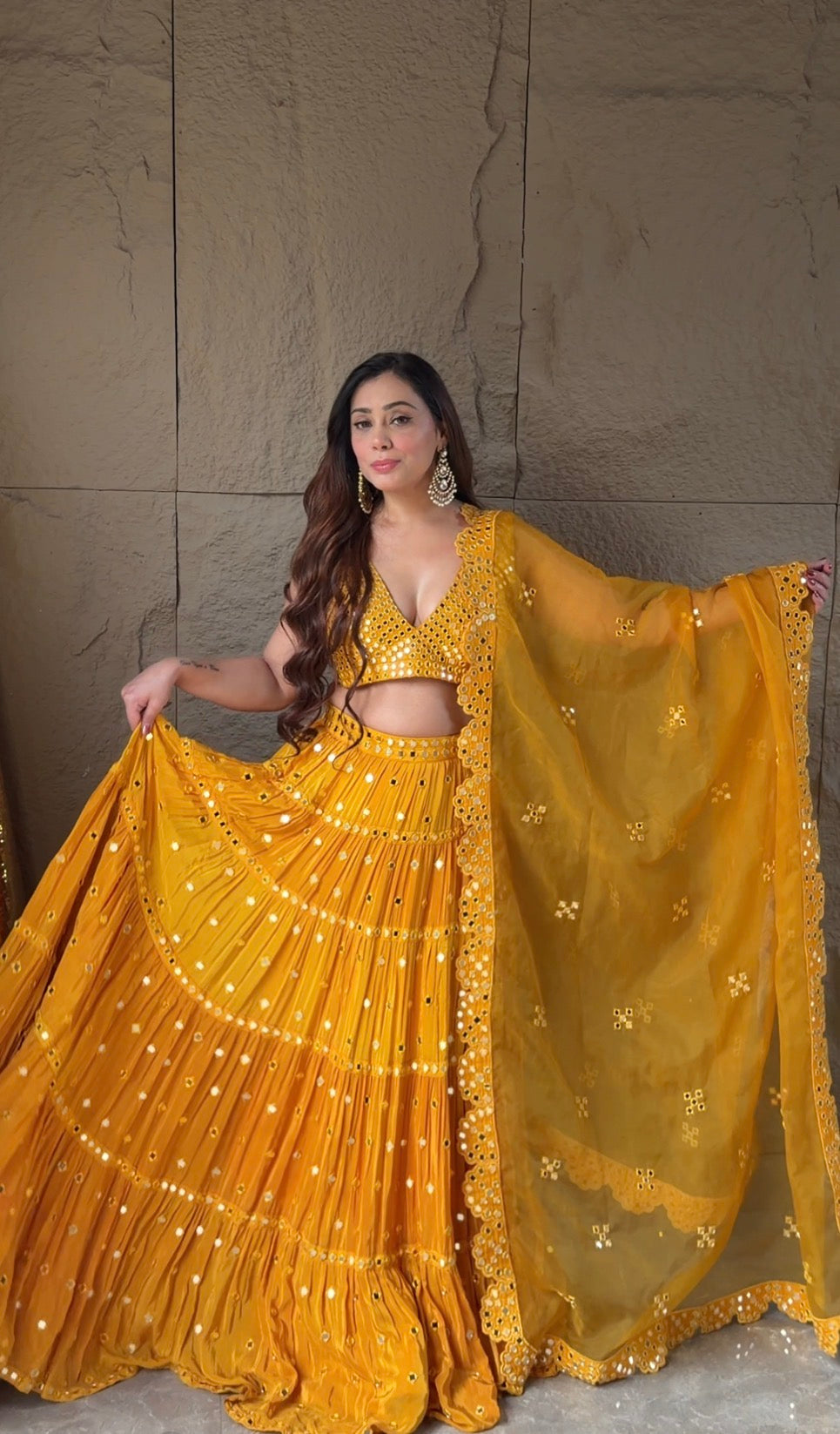 Orchid Flower Mirror Lehanga Set