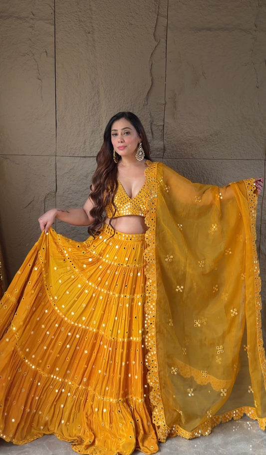 Orchid Flower Mirror Lehanga Set