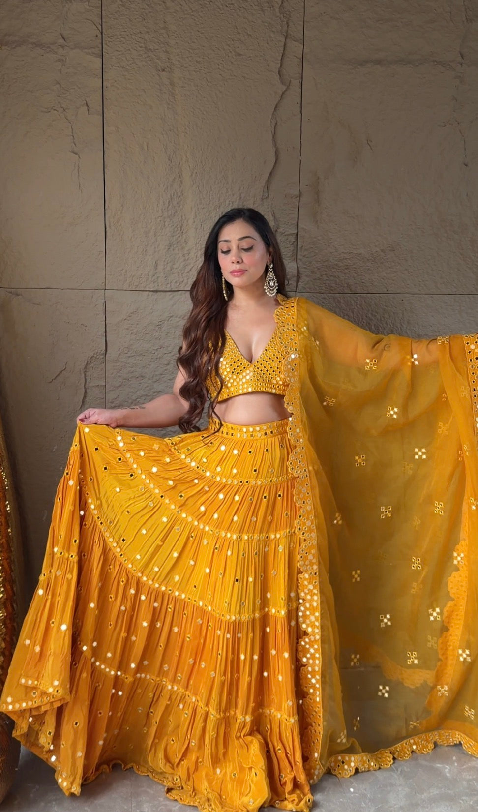 Orchid Flower Mirror Lehanga Set