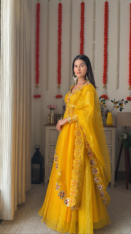Saffron Gold Amber Lehanga Dupatta