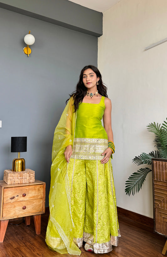 Tota Lime Green Kurta Sharara Set