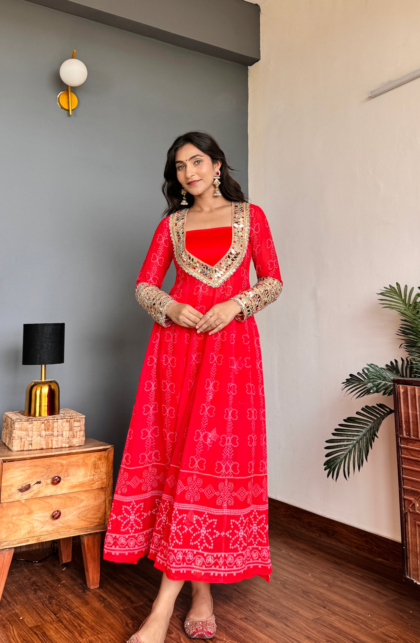 Red Lotus Mirror Kurta Pant
