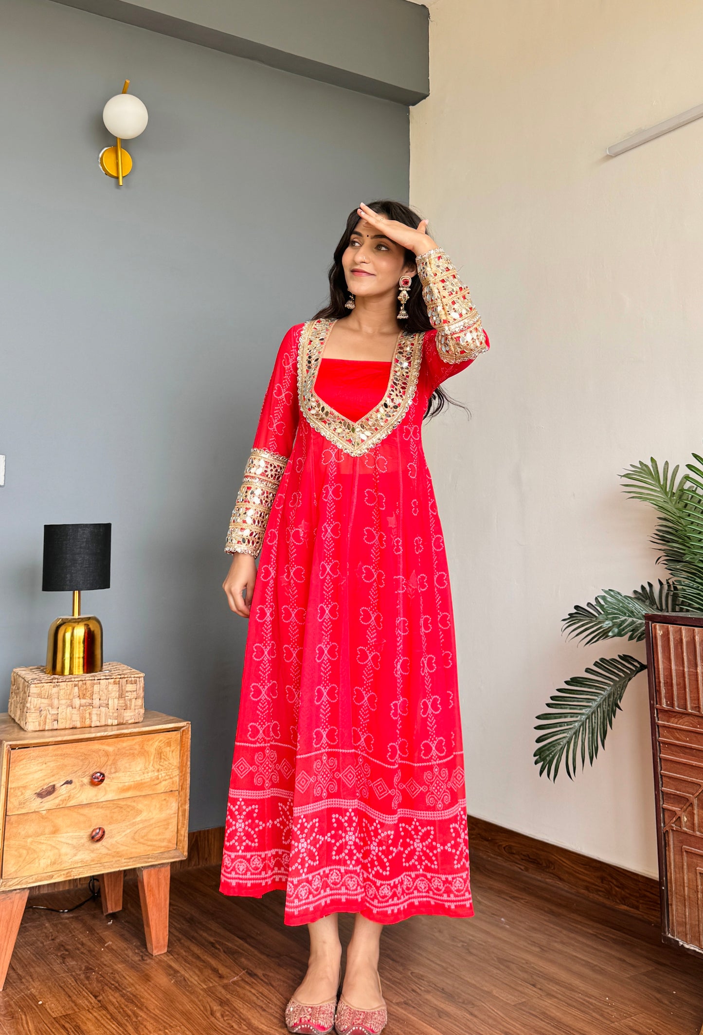 Red Lotus Mirror Kurta Pant