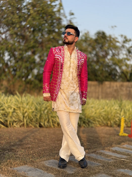Blush Salmon Jacket with Kurta