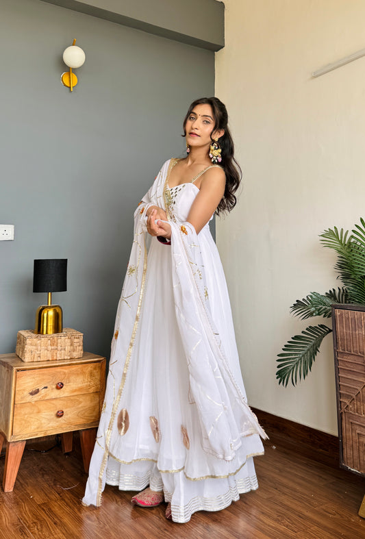 White Gold Anarkali Gota