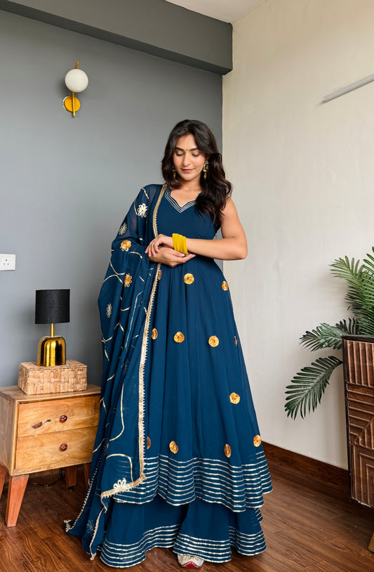 Fusionic Blue Floral Gota Work