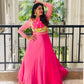 Exquisite Pink Floral Print & Embroidered Designer Casual Gown