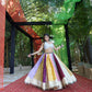 Multi-Colored Raw Silk Lehenga with Intricate Mirror Blouse