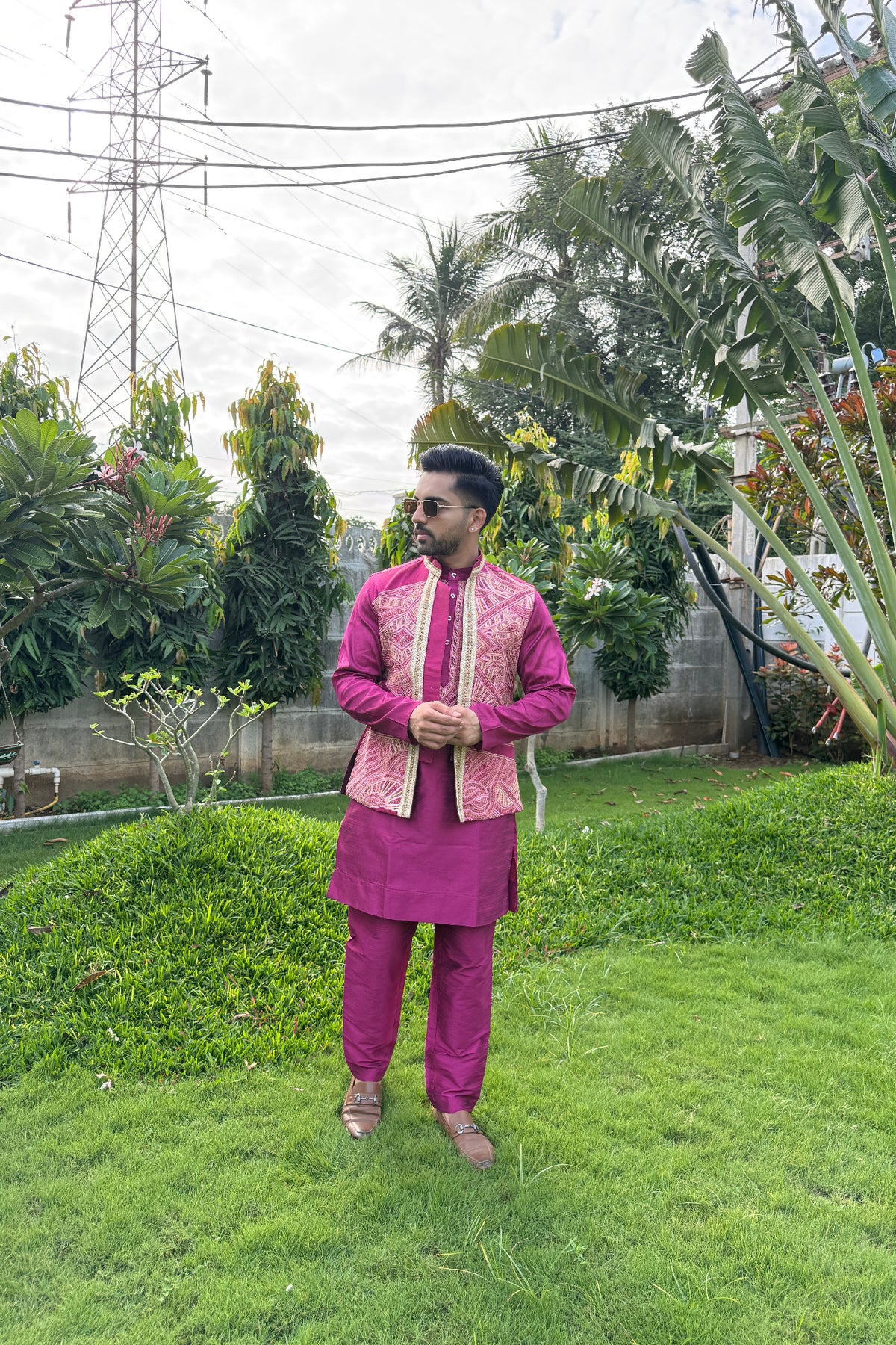 Magenta Motif Maharaja Set
