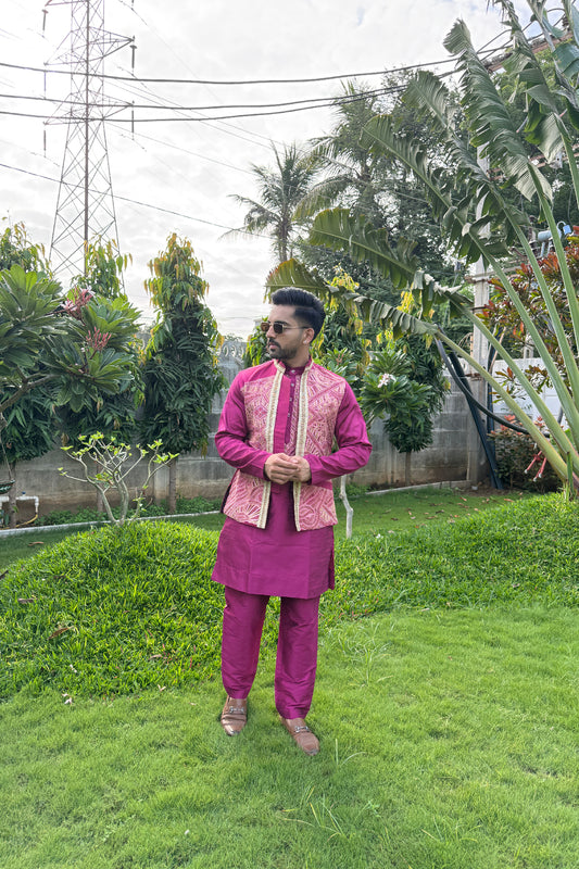 Magenta Motif Maharaja Set