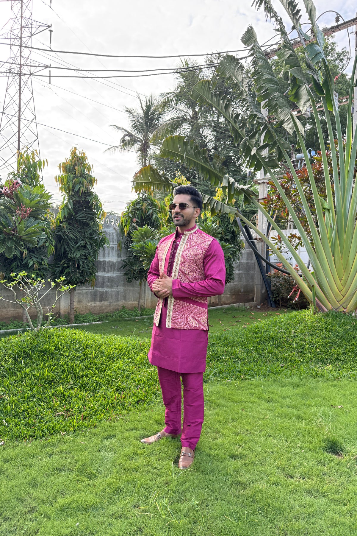 Magenta Motif Maharaja Set