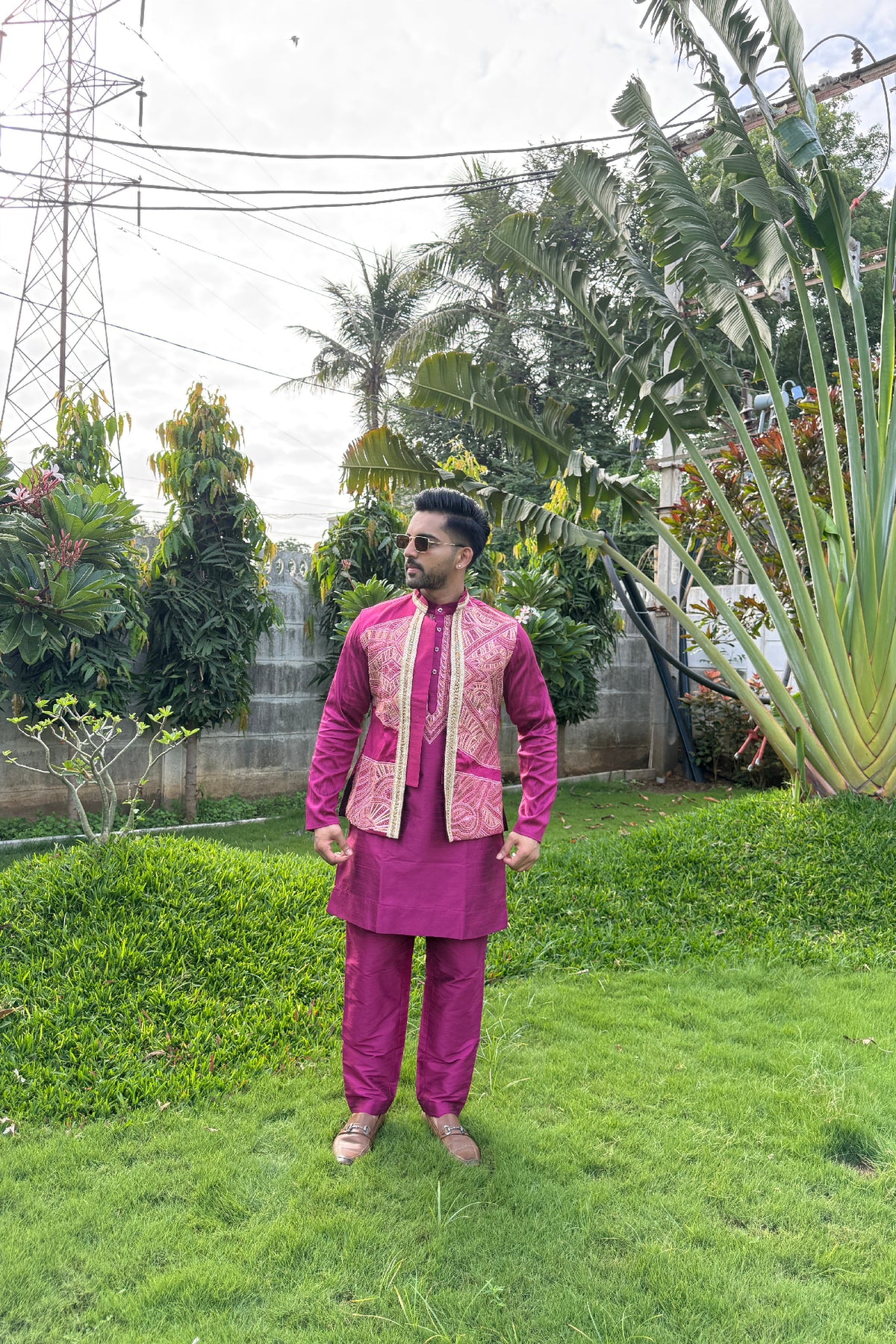 Magenta Motif Maharaja Set