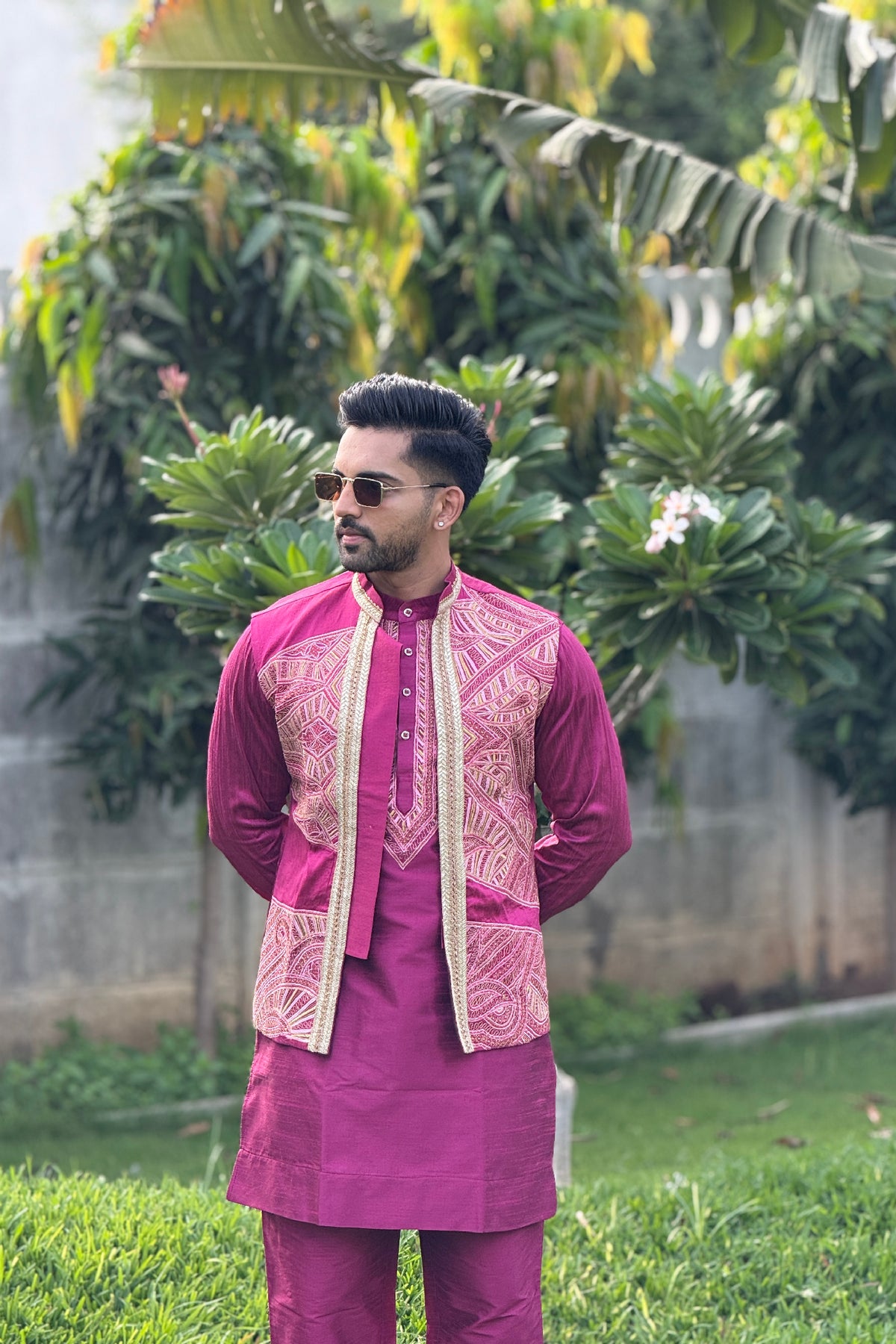 Magenta Motif Maharaja Set