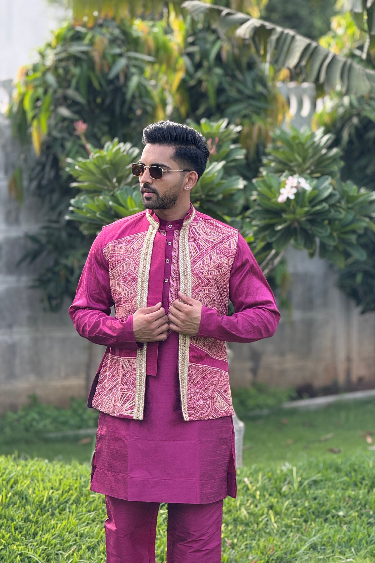 Magenta Motif Maharaja Set