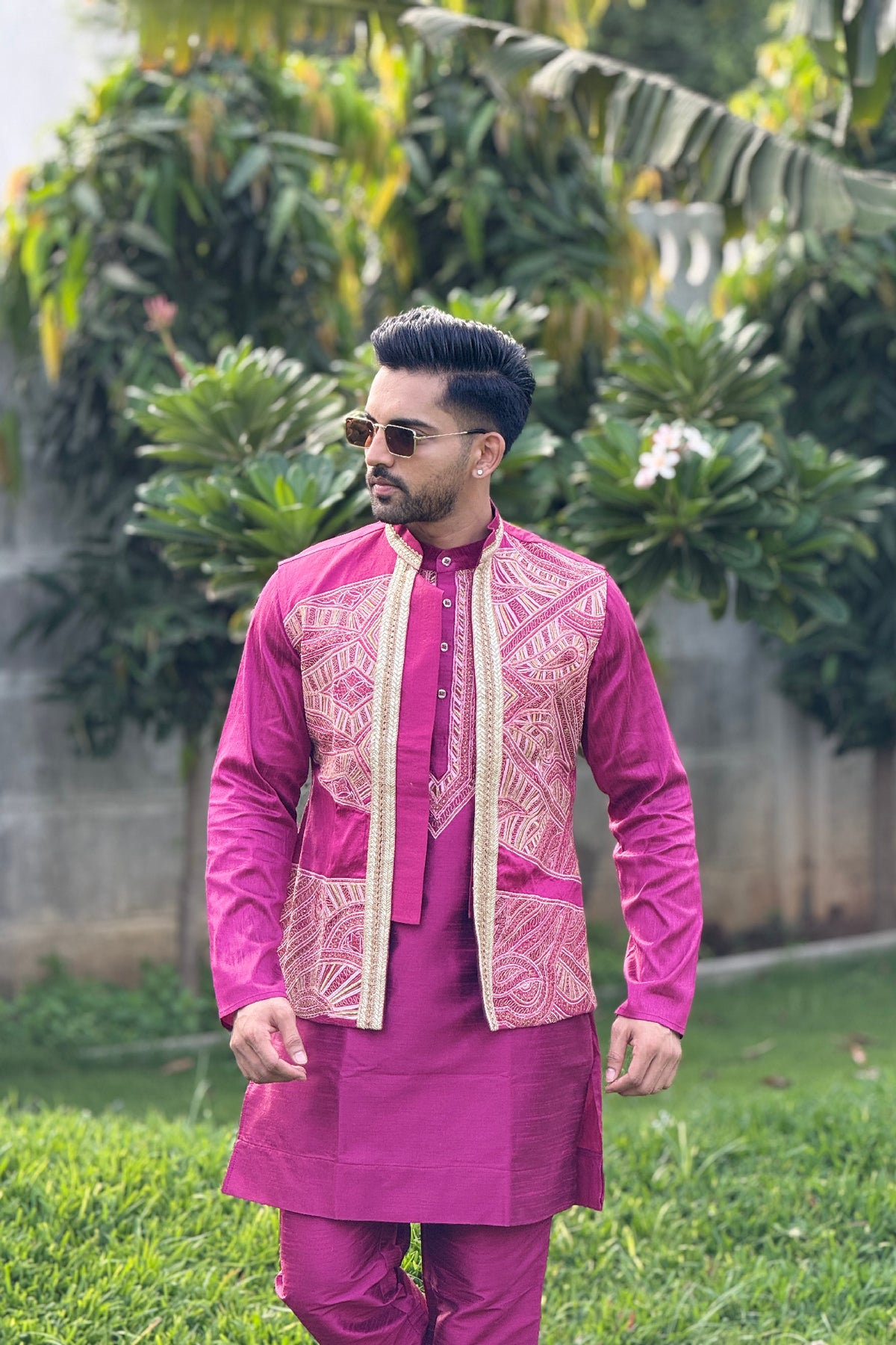 Magenta Motif Maharaja Set