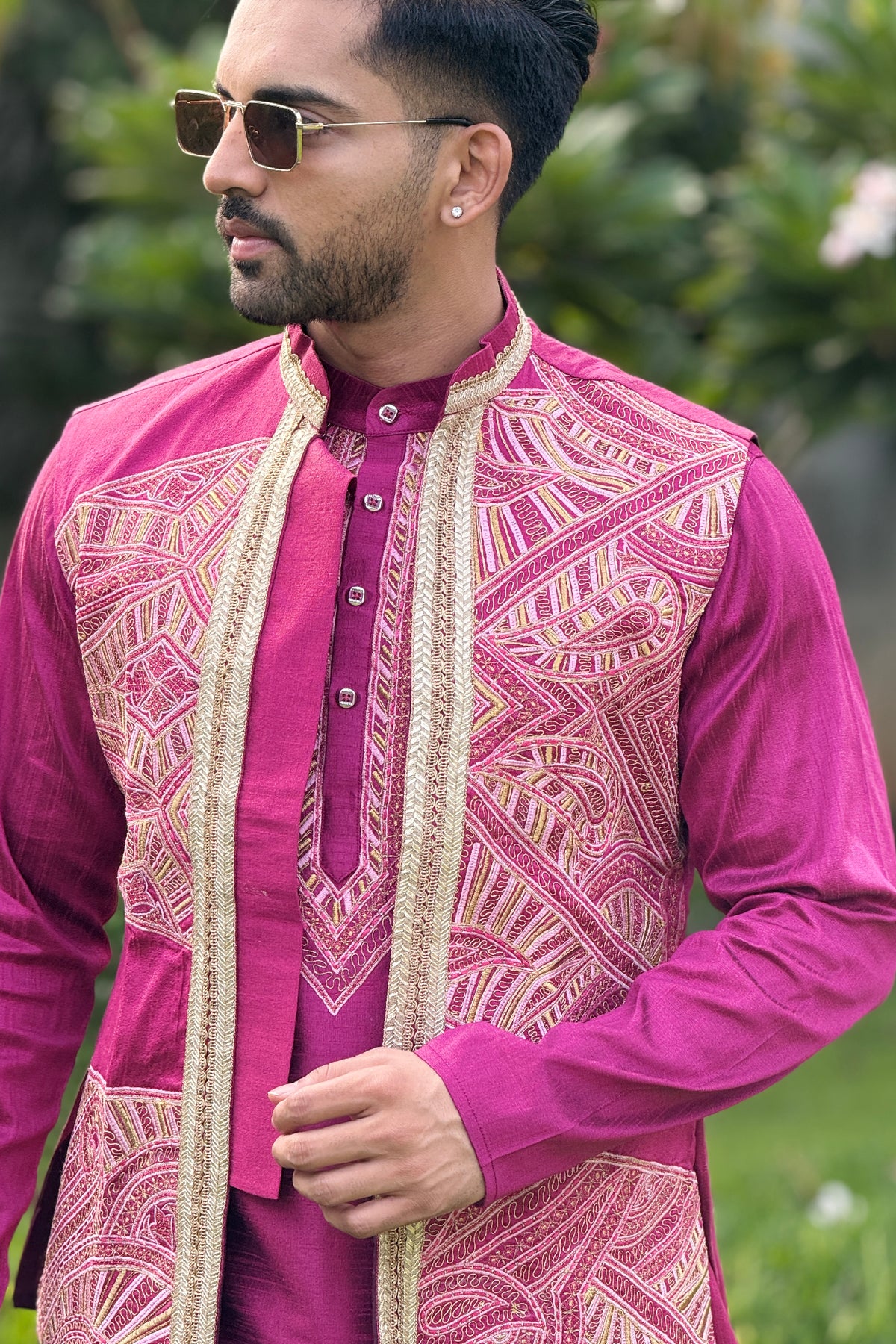 Magenta Motif Maharaja Set