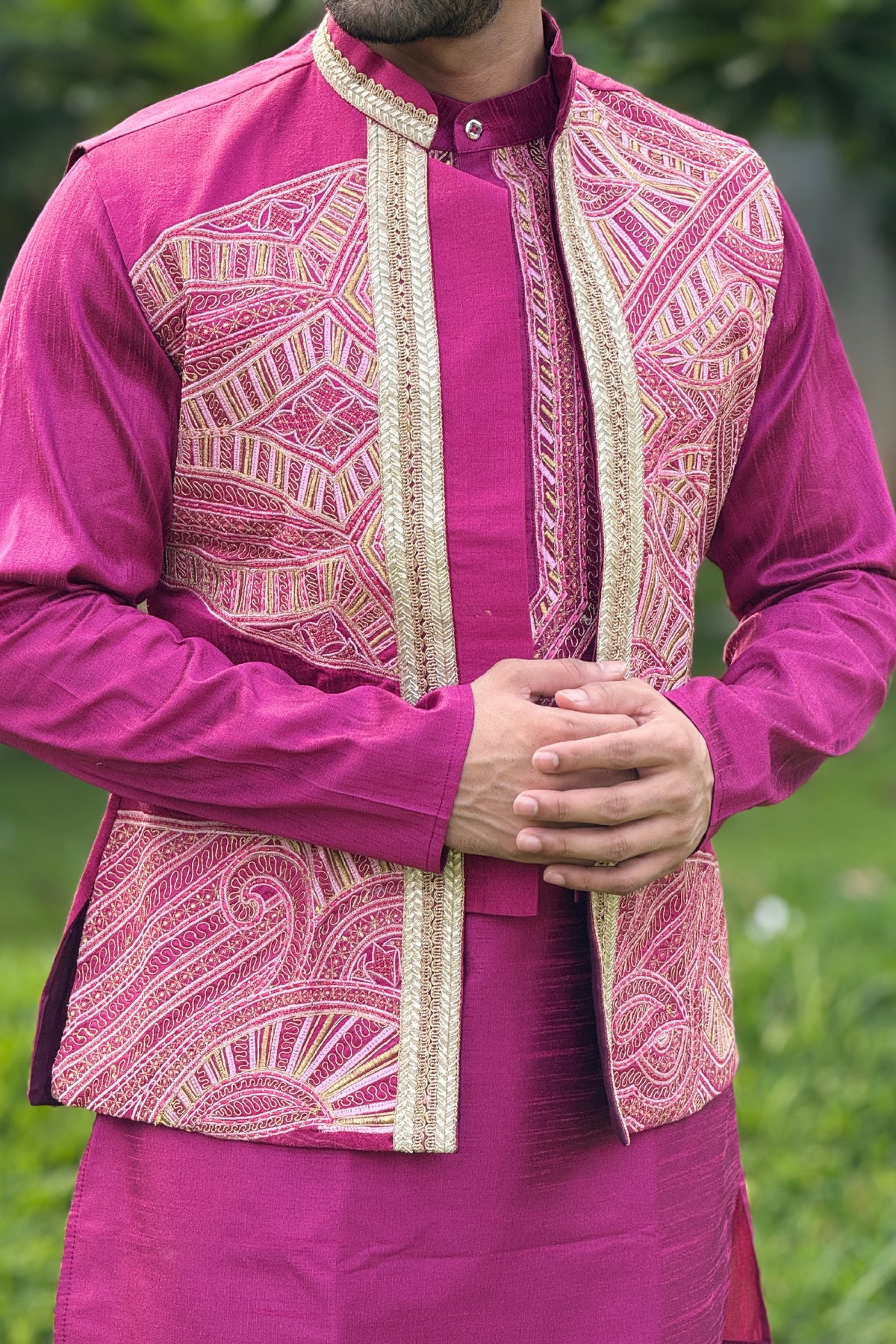 Magenta Motif Maharaja Set