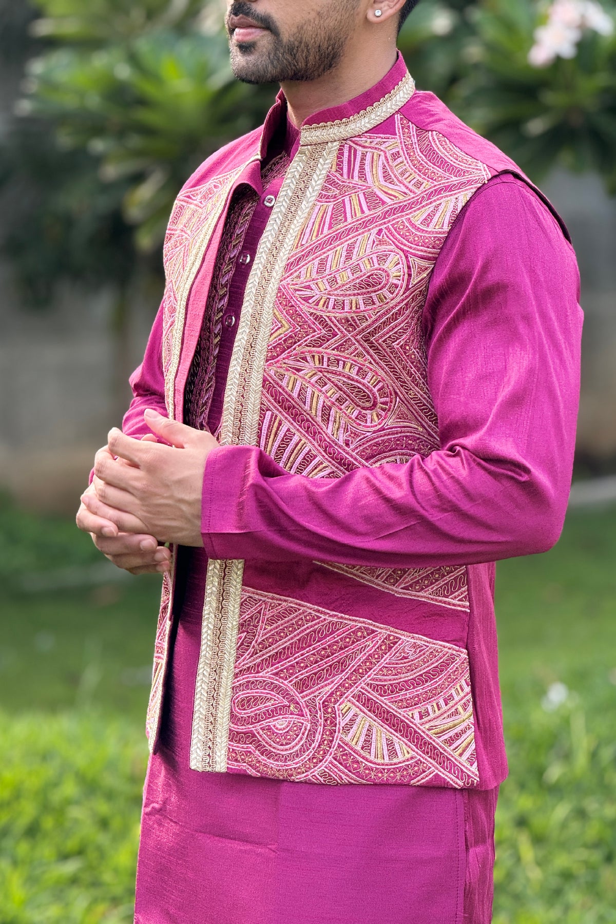 Magenta Motif Maharaja Set