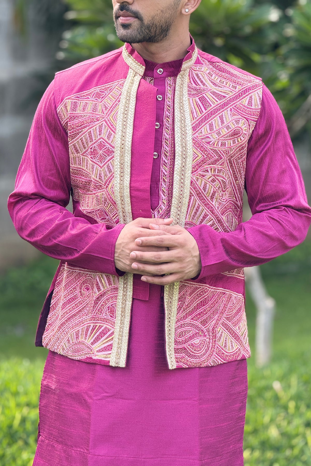 Magenta Motif Maharaja Set