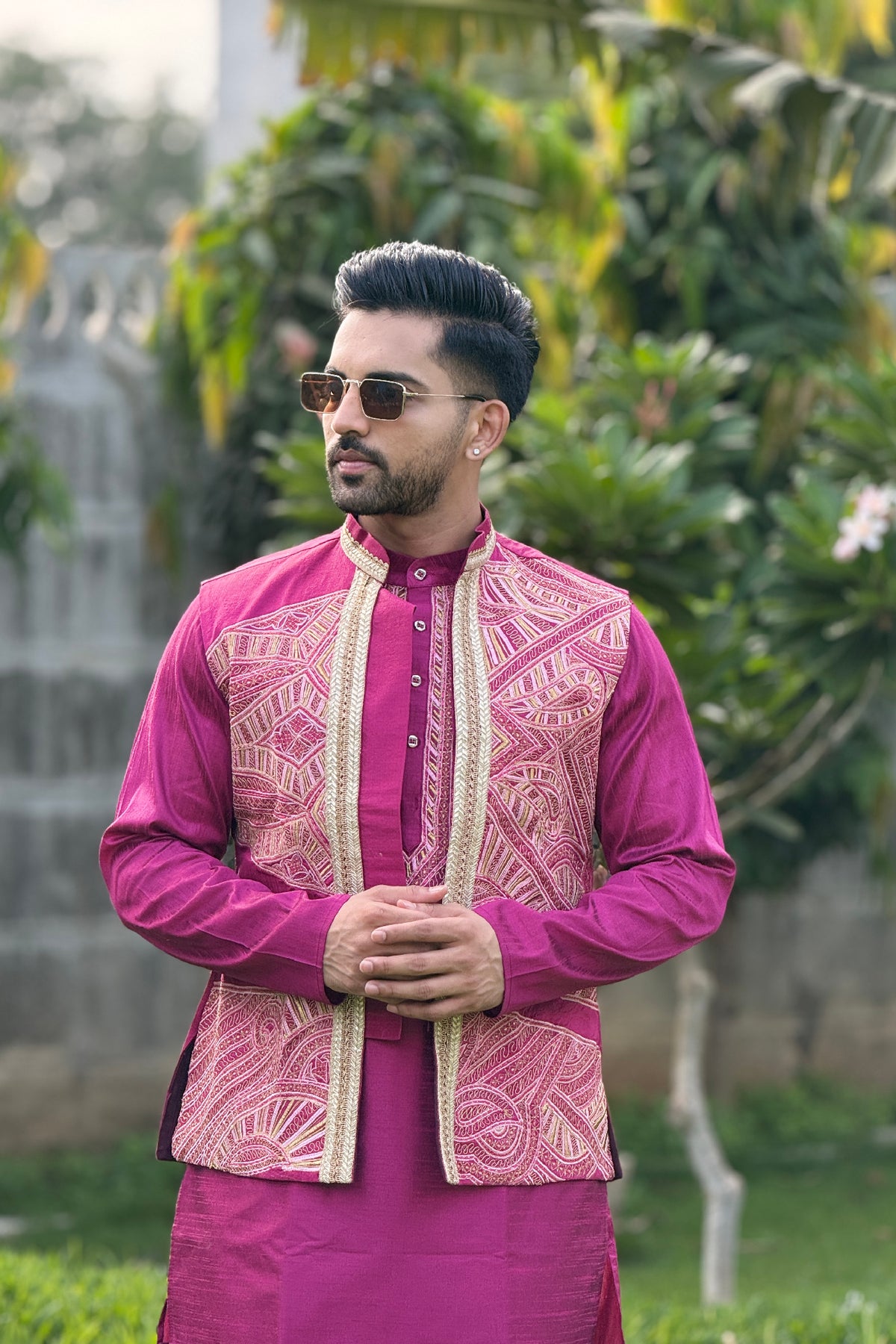 Magenta Motif Maharaja Set