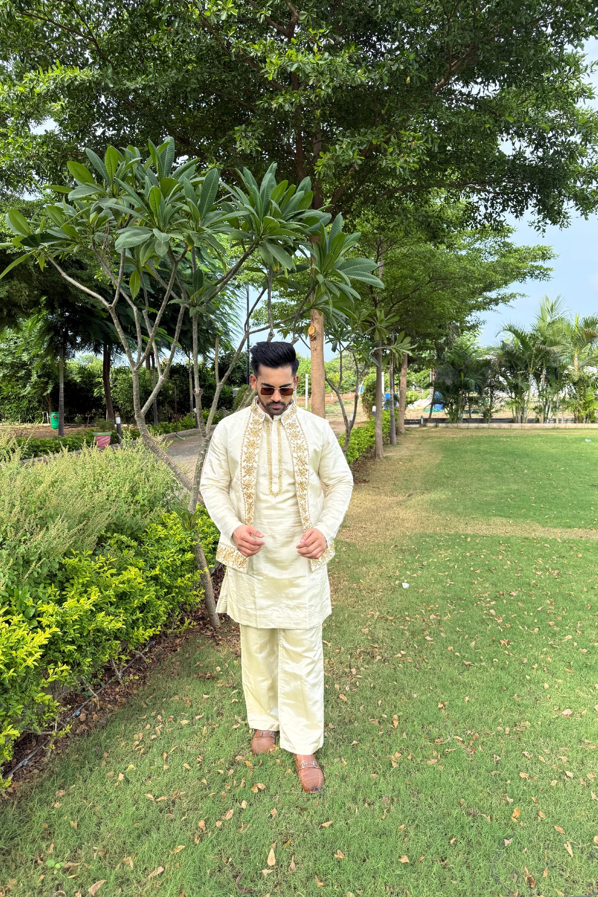 Champagne Charm Embroidered Kurta Set