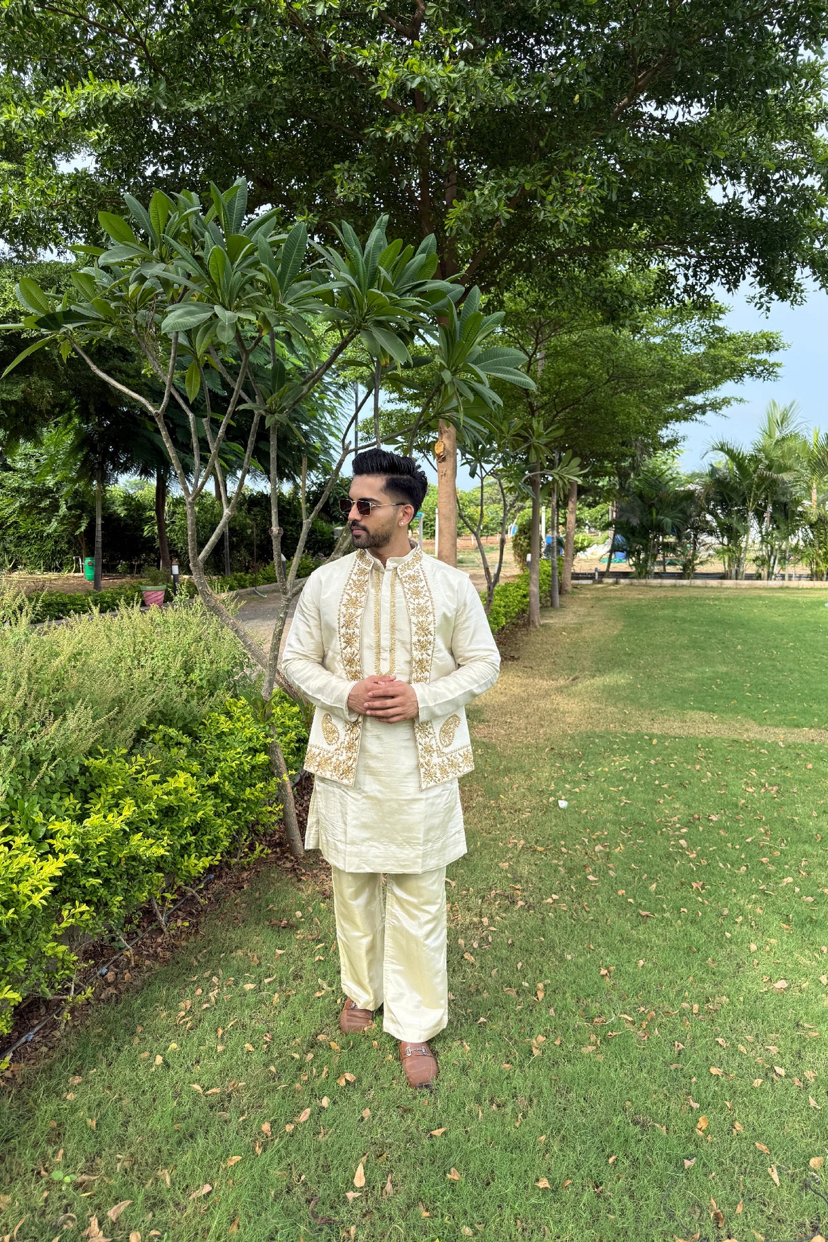Champagne Charm Embroidered Kurta Set