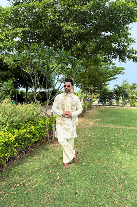 Champagne Charm Embroidered Kurta Set