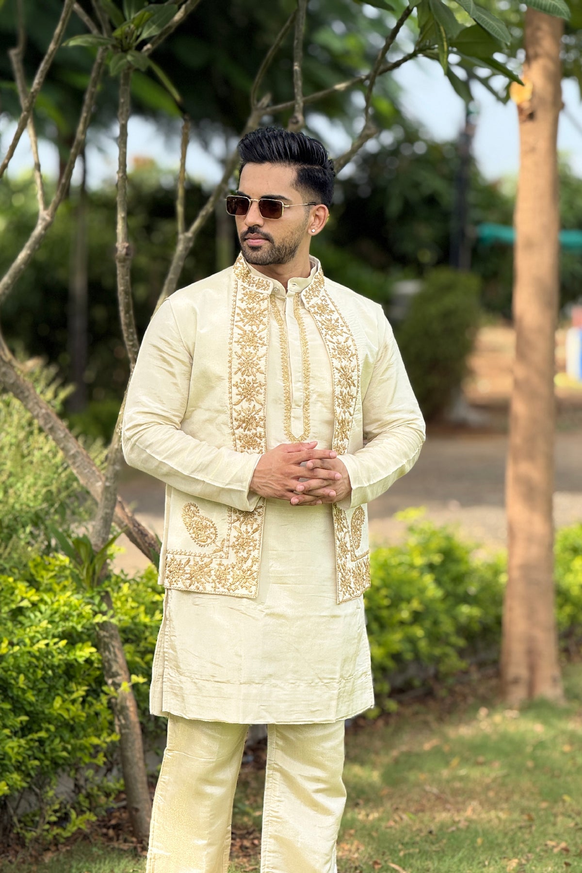 Champagne Charm Embroidered Kurta Set