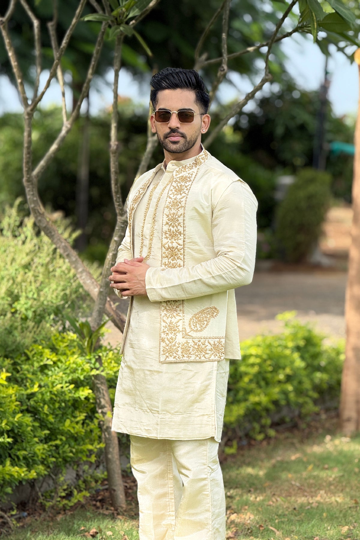 Champagne Charm Embroidered Kurta Set