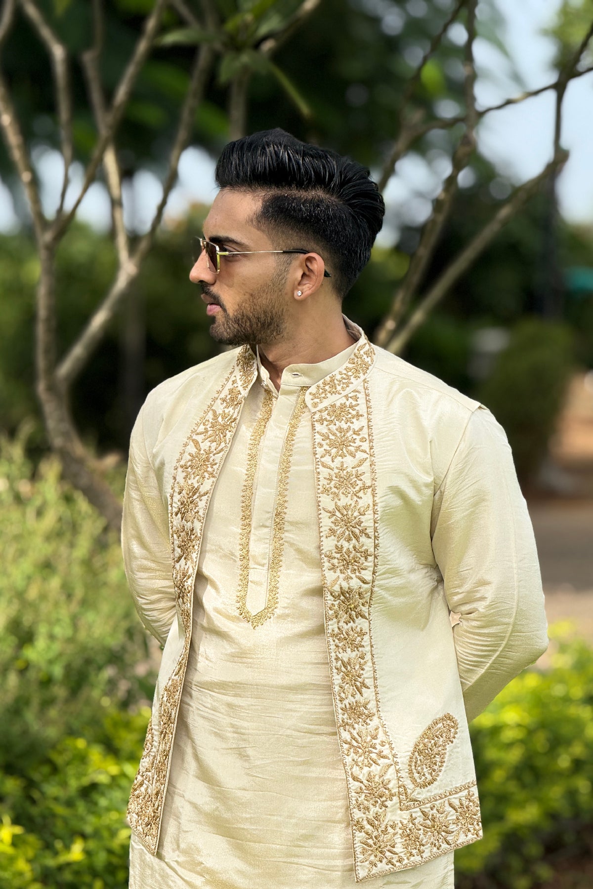 Champagne Charm Embroidered Kurta Set