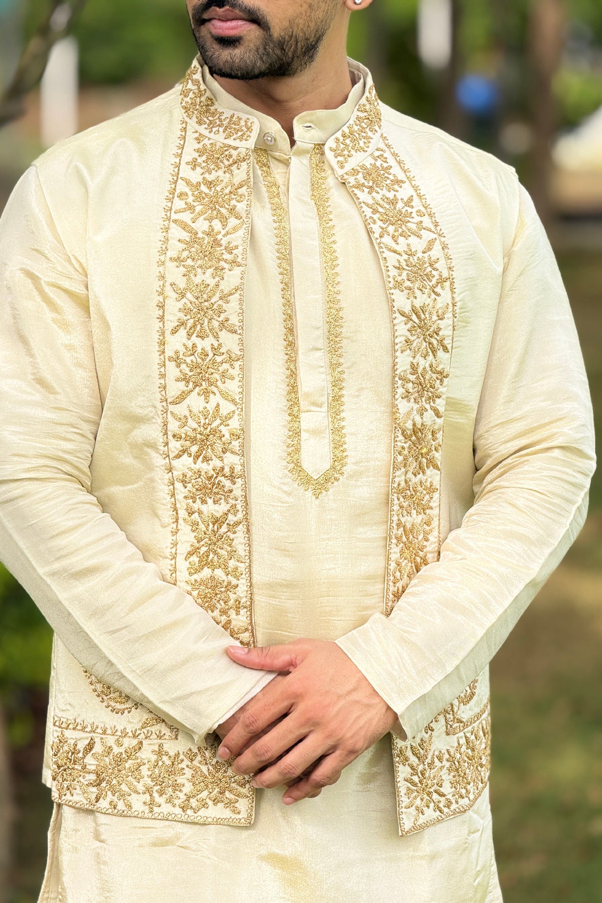 Champagne Charm Embroidered Kurta Set
