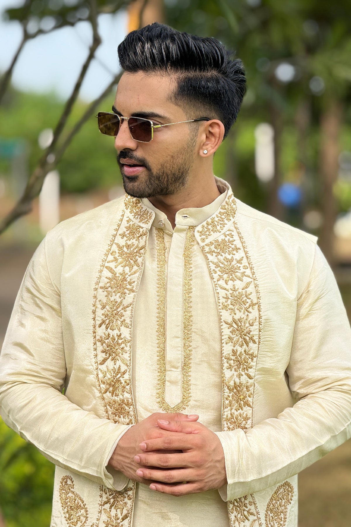 Champagne Charm Embroidered Kurta Set