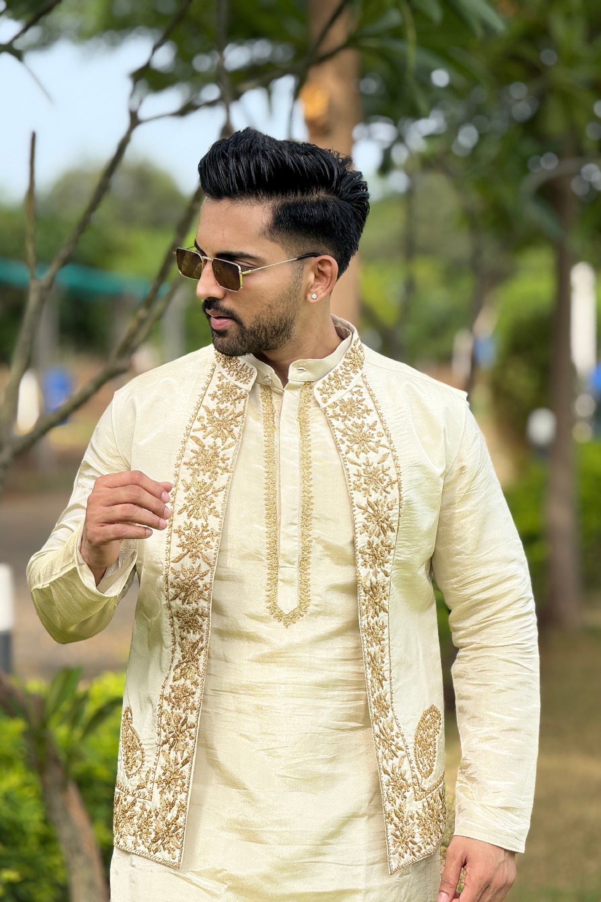 Champagne Charm Embroidered Kurta Set