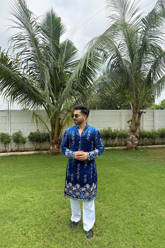 Neel Velvet Nawab Kurta