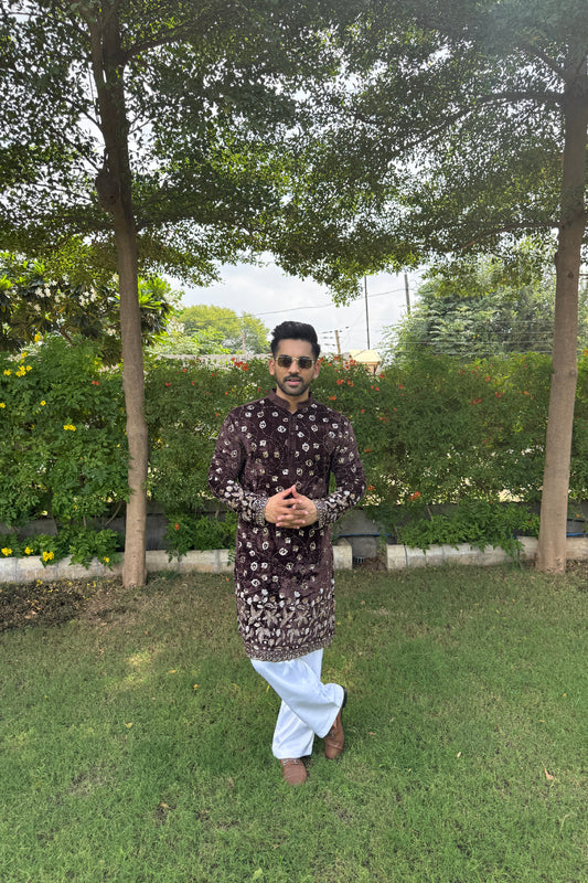 Chocolate Swarnim Velvet Kurta