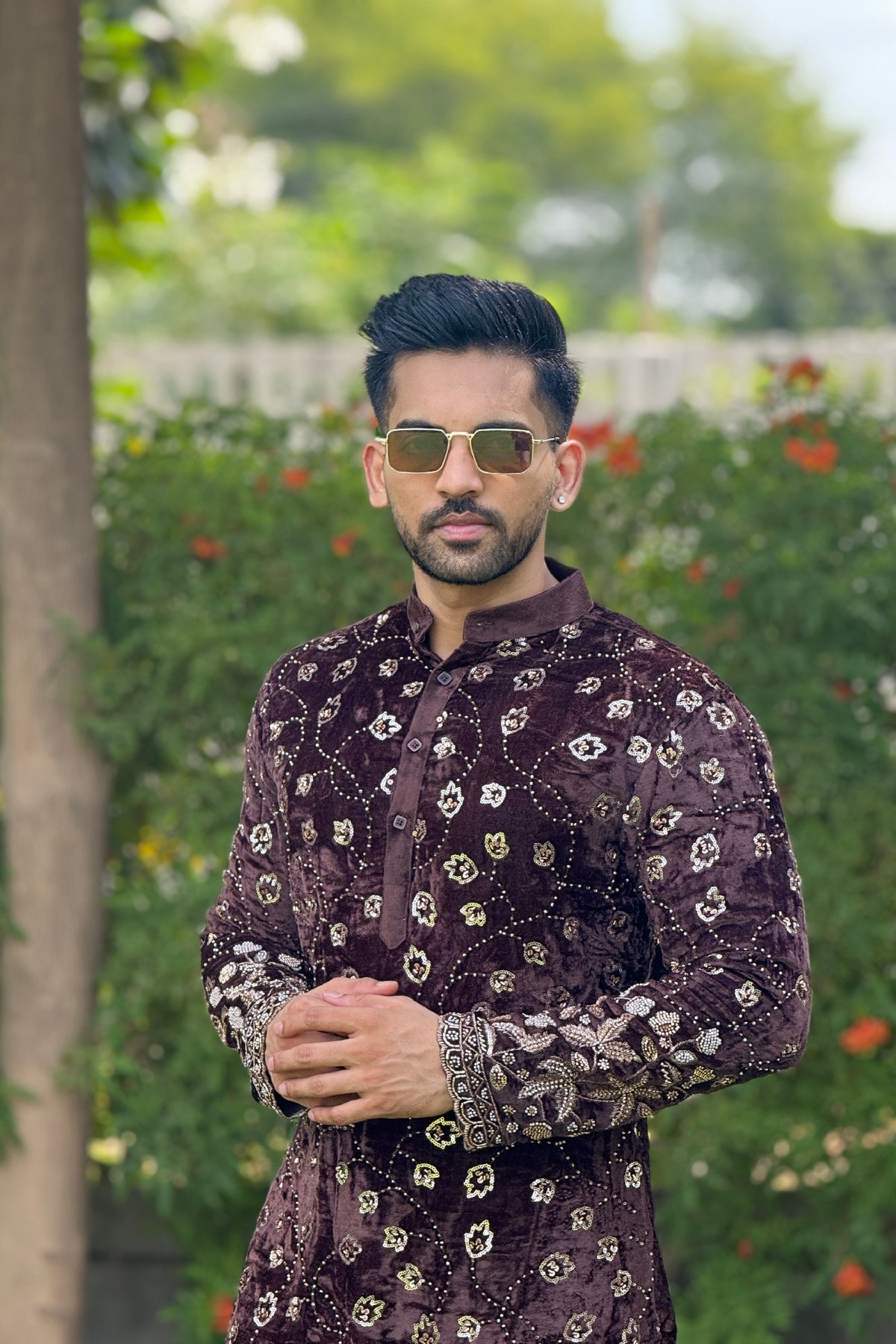 Chocolate Swarnim Velvet Kurta