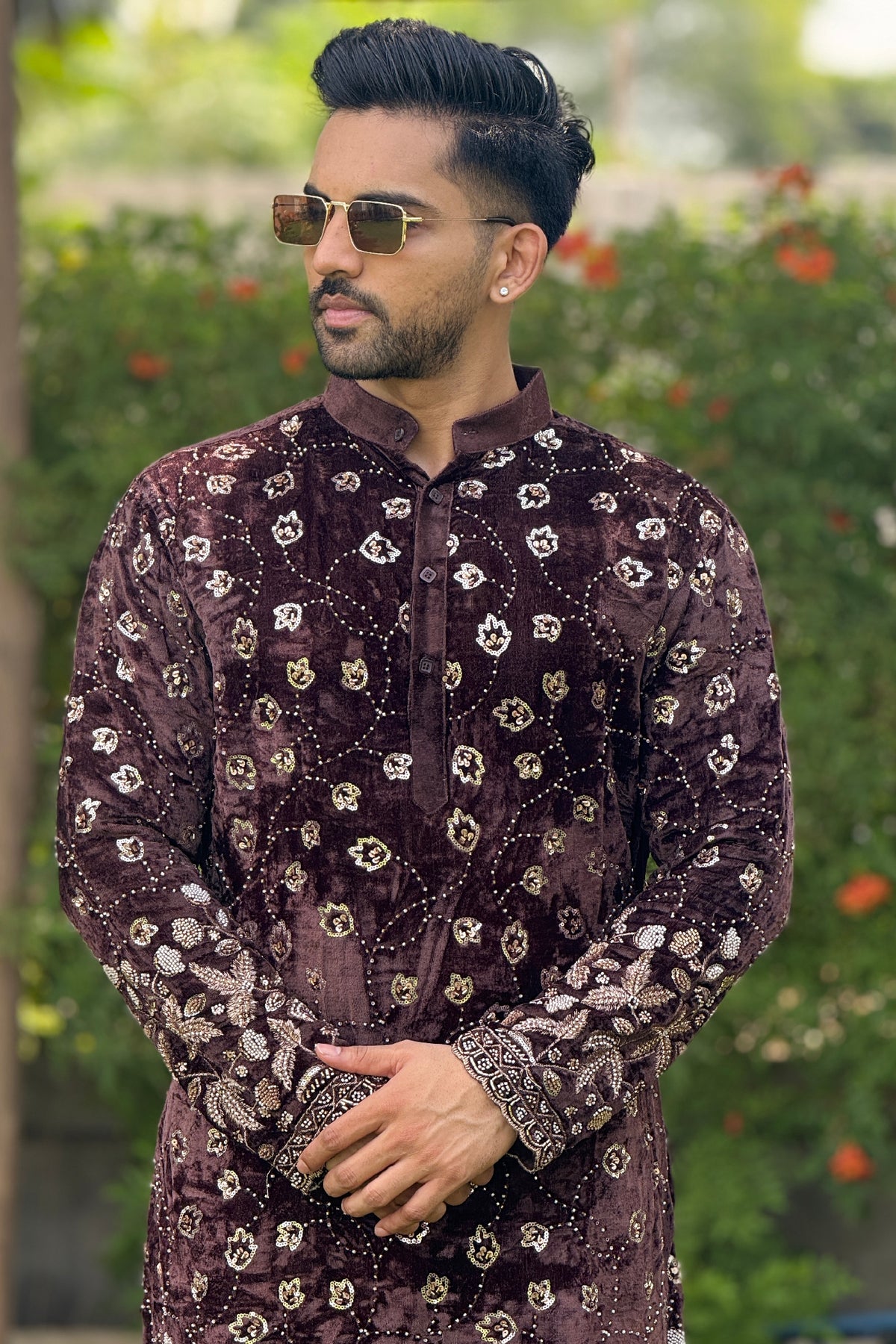 Chocolate Swarnim Velvet Kurta