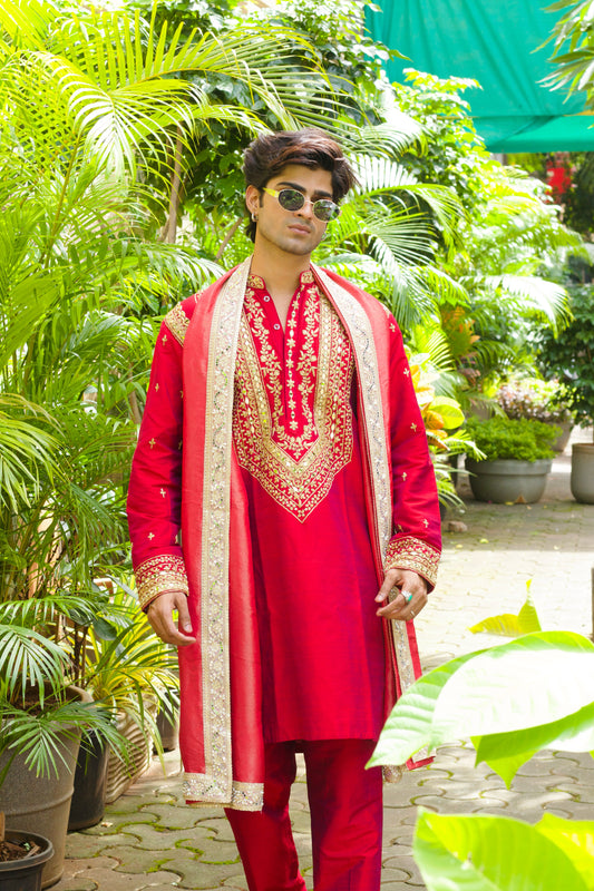 Strawberry Zardosi Kurta And Dupatta