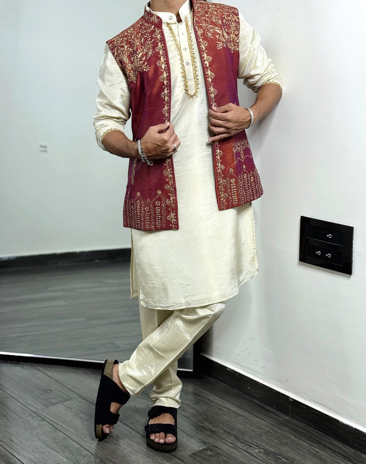 Maroon Jacket With Kurta