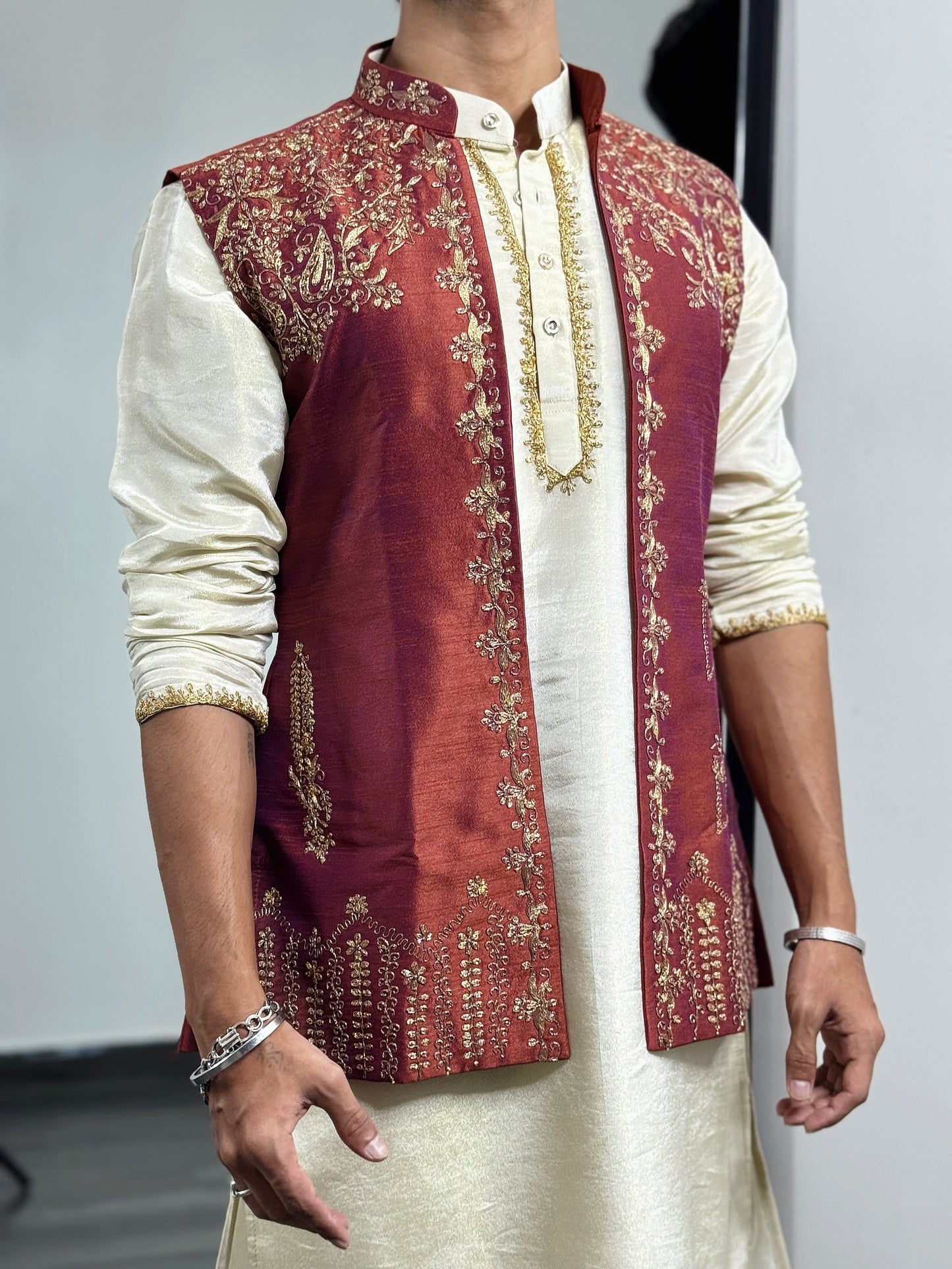 Maroon Jacket With Kurta