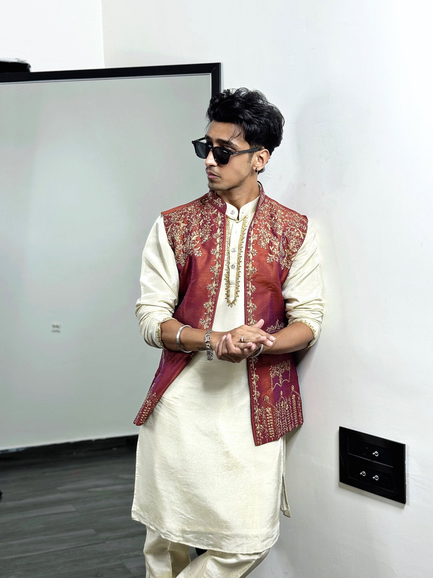 Maroon Jacket With Kurta