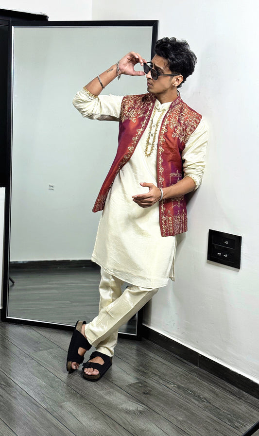 Maroon Jacket With Kurta