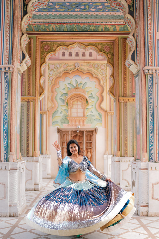 Odette Blue Sequence Lehenga Choli