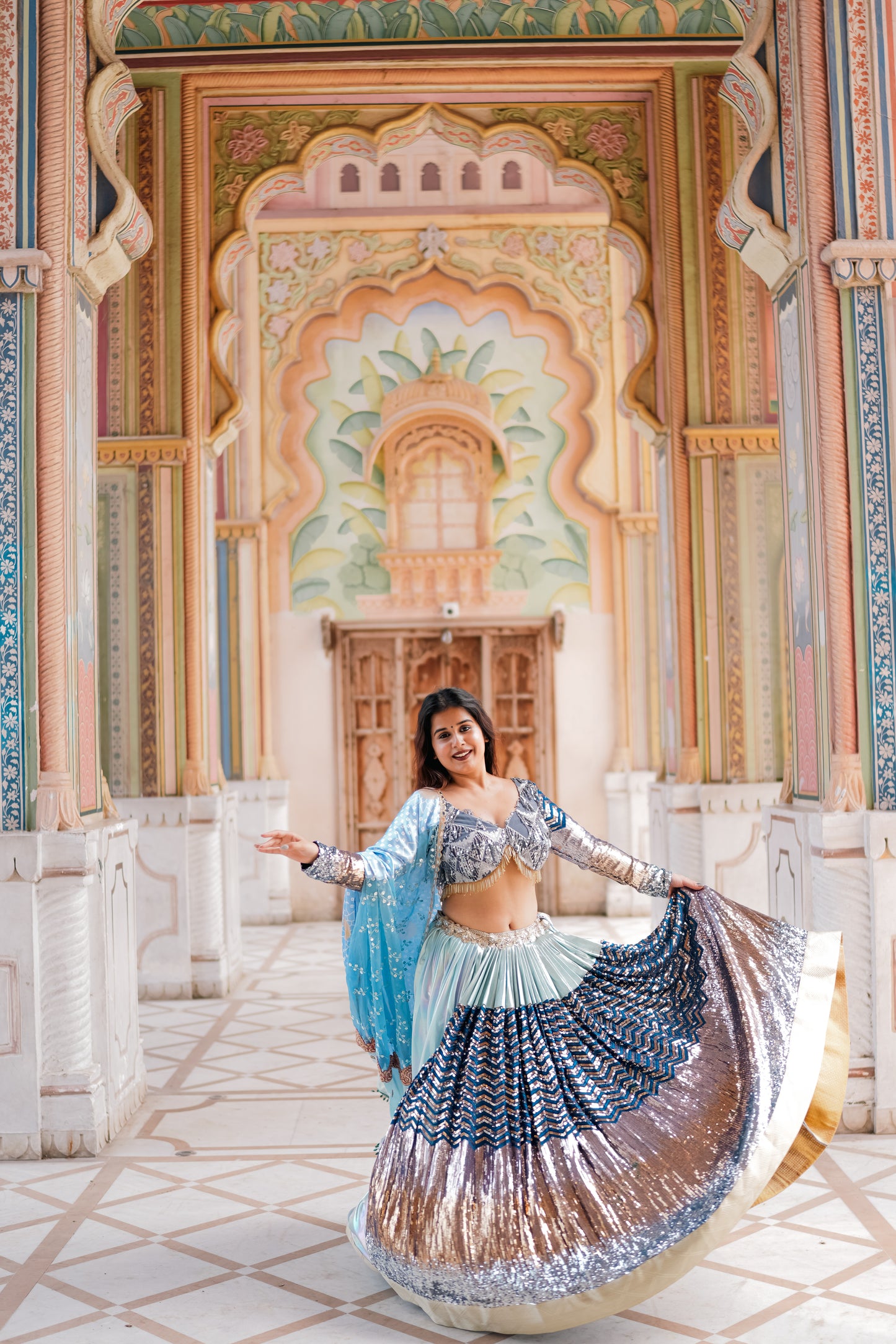 Odette Blue Sequence Lehenga Choli