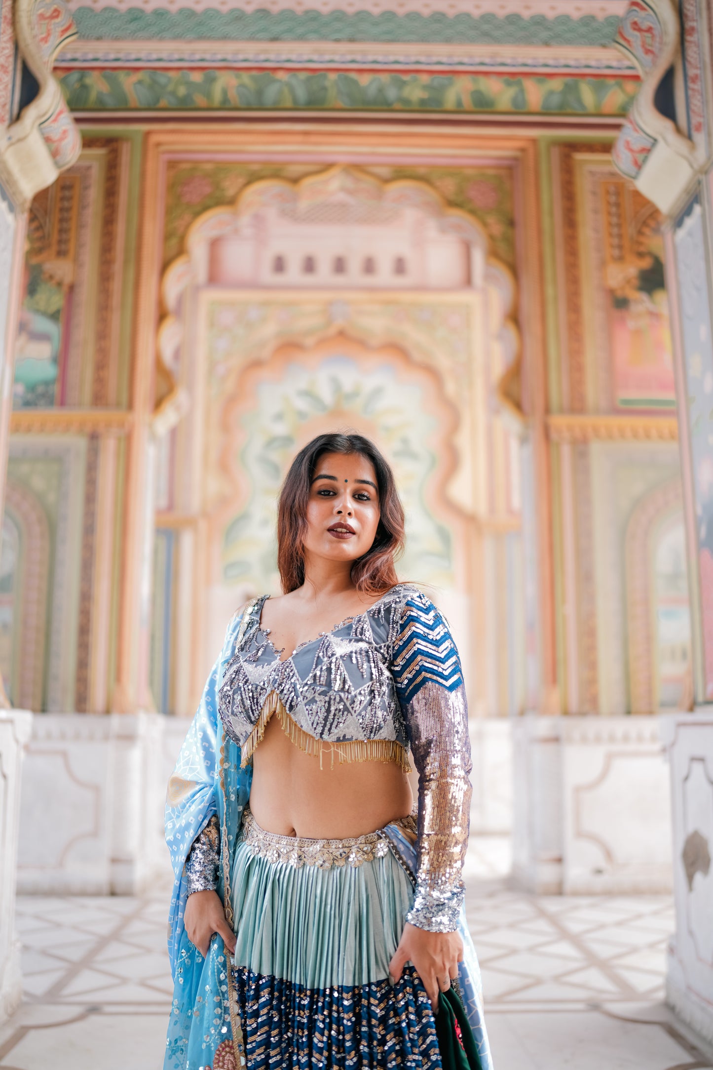 Odette Blue Sequence Lehenga Choli