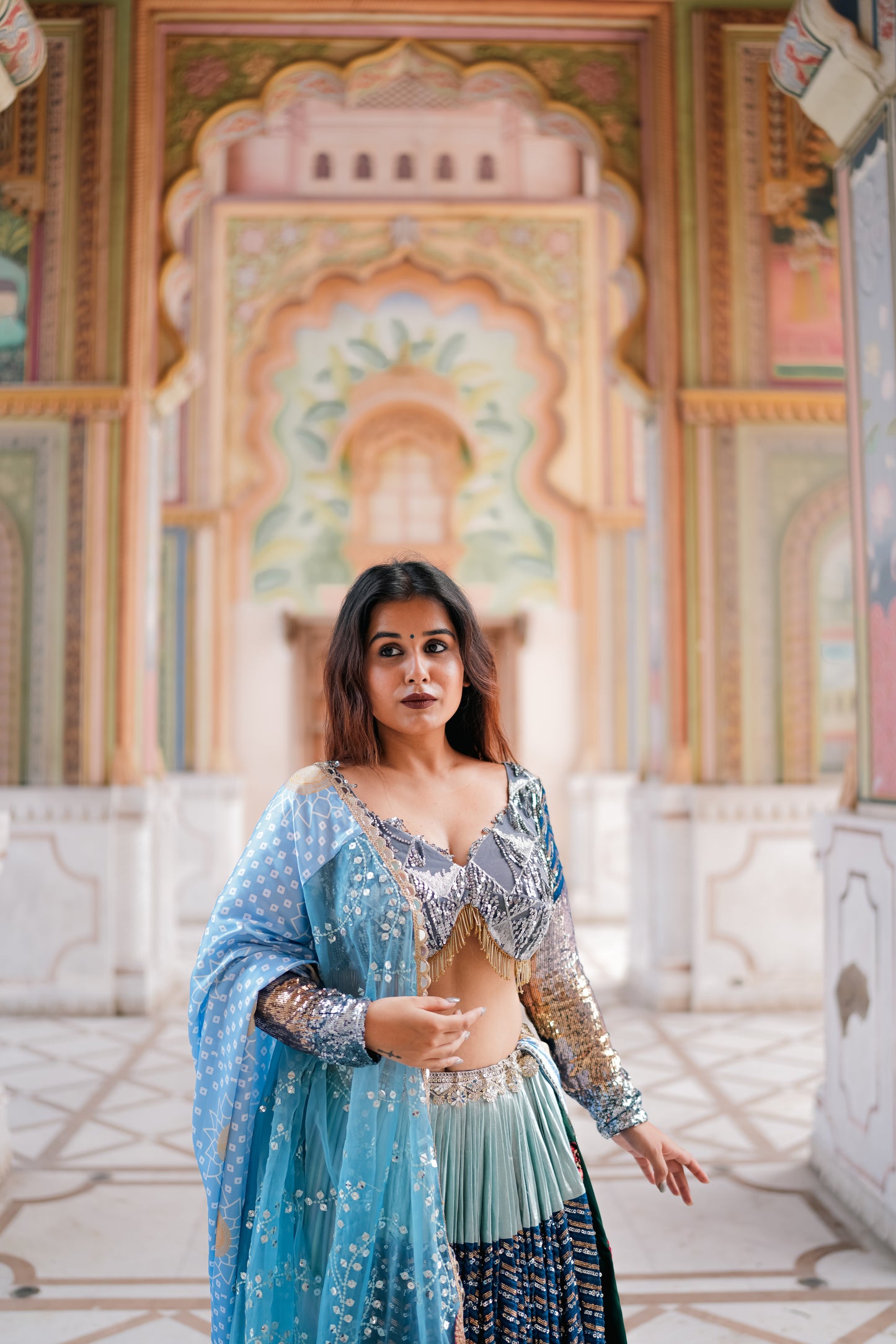 Odette Blue Sequence Lehenga Choli